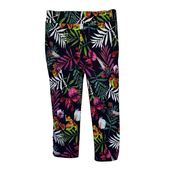 Soft Surroundings Pants Women Medium Stretch Crop Navy Floral Tropical Comfort - Picture 2 of 10